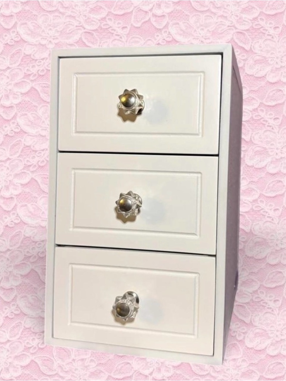 Cynthia Rowley White 3-Drawer Makeup Organizer with Decorative Knobs